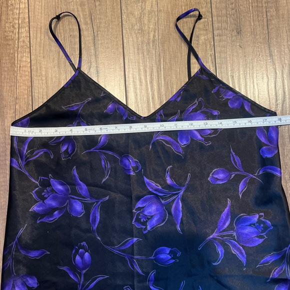 Vintage Floral Black and Purple Satin Slip Nightgown - Picture 4 of 5